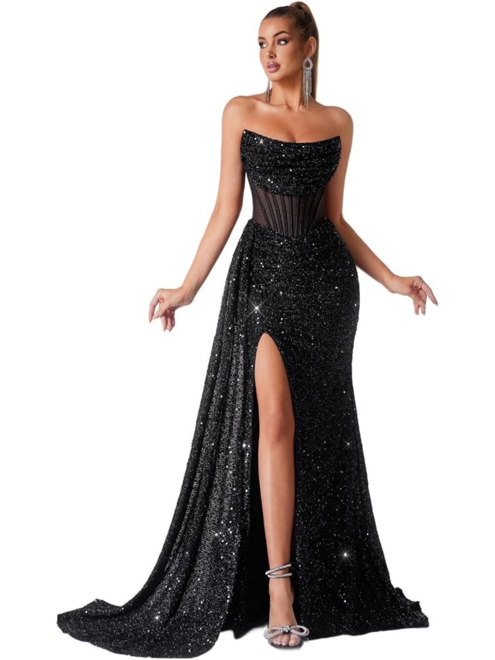 Elegant Off-Shoulder Sequin Tulle Evening Gown - Formal Wedding & Prom Dress